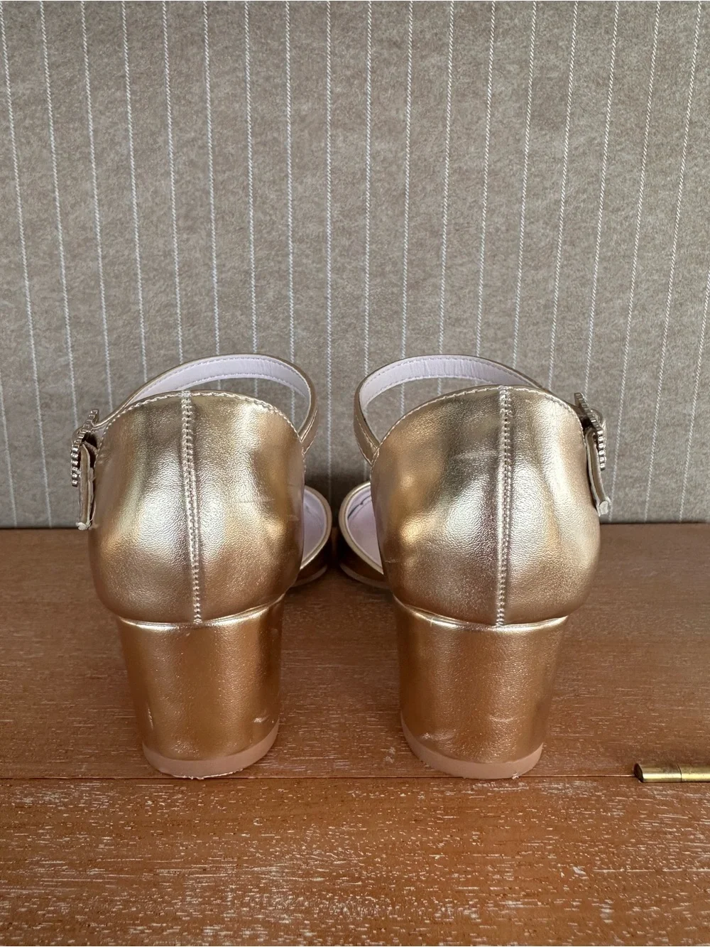 Nina Girls Metallic Gold Ankle-Strap Dress Shoes